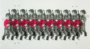 男孩士兵，1996年（棉花上的丝网印刷） 作者 莱拉·沙瓦（Laila Shawa）
